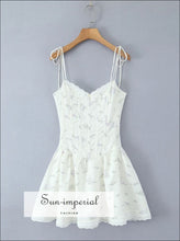 White Floral Bow Sling Mini Dress with Lace Detai a line mini dress, bow casual event feminine lace detail dress Sun-Imperial United States