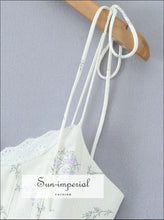 White Floral Bow Sling Mini Dress with Lace Detai a line mini dress, bow casual event feminine lace detail dress Sun-Imperial United States