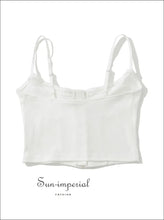 White Knit Button-front Hollow-out Crop Top – Summer Cotton Tank button front top, casual womens chic basics, cotton crop hollow out top