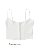 White Knit Button-front Hollow-out Crop Top – Summer Cotton Tank button front top, casual womens chic basics, cotton crop hollow out top