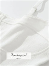 White Knit Button-front Hollow-out Crop Top – Summer Cotton Tank button front top, casual womens chic basics, cotton crop hollow out top