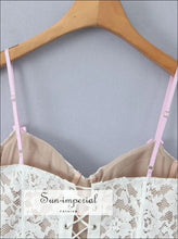 White Lace Corset Camisole Crop Top with Lace-up Back boutique women top, corset camisole, fitted crop lace up back top Sun-Imperial United