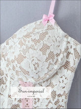 White Lace Corset Camisole Crop Top with Lace-up Back boutique women top, corset camisole, fitted crop lace up back top Sun-Imperial United