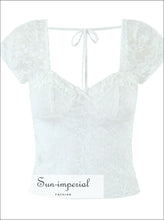 White Lace Overlay Short Sleeve Crop Top casual women top, fitted crop lace overlay lightweight top women, minimalist Sun-Imperial United