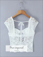 White Lace Overlay Short Sleeve Crop Top casual women top, fitted crop lace overlay lightweight top women, minimalist Sun-Imperial United