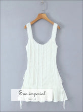 White Lace U-neck Mini Tank Dress lace detail dress, low waist minimalist pleated hem ruched mini dress Sun-Imperial United States