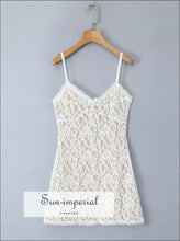 White Lace V-neck Sling Mini Dress casual event dress, feminine mini fitted lace party dress Sun-Imperial United States
