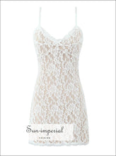 White Lace V-neck Sling Mini Dress casual event dress, feminine mini fitted lace party dress Sun-Imperial United States