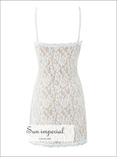 White Lace V-neck Sling Mini Dress casual event dress, feminine mini fitted lace party dress Sun-Imperial United States