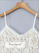 White Lace V-neck Sling Mini Dress casual event dress, feminine mini fitted lace party dress Sun-Imperial United States