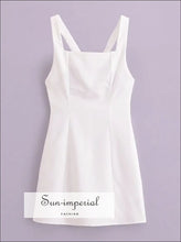 White Square Neck Bow Back Mini Tank Dress a line mini dress, boutique bow back open sleeveless dress women Sun-Imperial United States