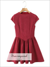 Wine Red Snowflake Velvet Mini Dress with Open Back low waist dress, open back party mini short sleeve snowflake velvet dress Sun-Imperial