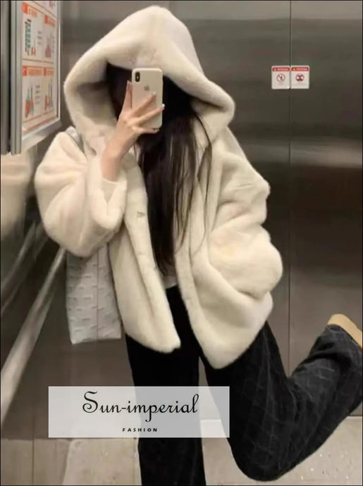 Women’s Oversized Apricot Hooded Faux Fur Coat Sun-Imperial United States