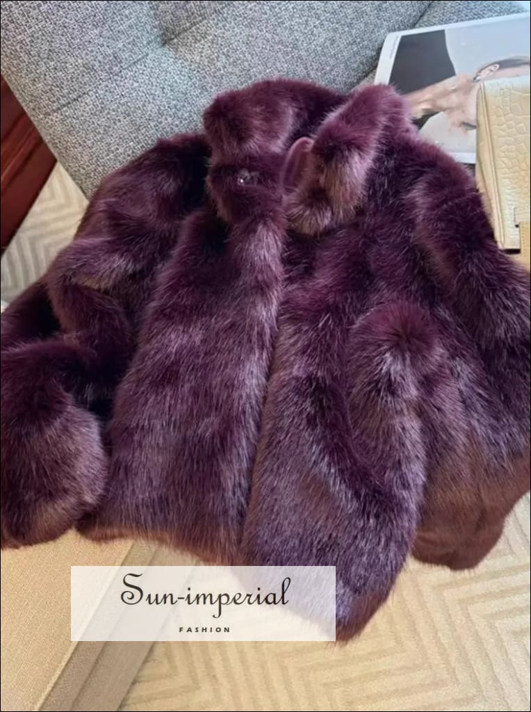 Women’s Deep Purple Shaggy Faux Fur Coat Sun-Imperial United States