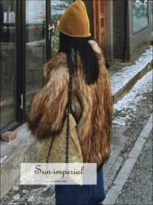 Women’s Gold Brown Midi Shaggy Raccoon Faux Fur Coat midi Sun-Imperial United States