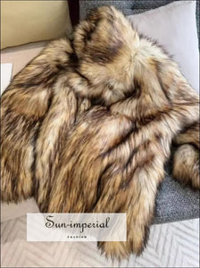 Women’s Gold Brown Midi Shaggy Raccoon Faux Fur Coat midi Sun-Imperial United States