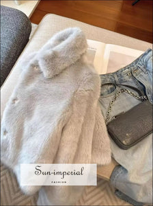 Winter Long Sleeve Light Gray Shaggy Faux Fur Coat Jacket Sun-Imperial United States