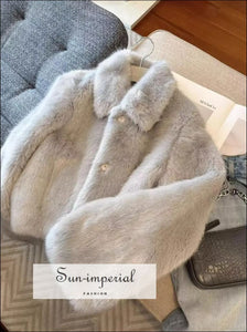 Winter Long Sleeve Light Gray Shaggy Faux Fur Coat Jacket Sun-Imperial United States