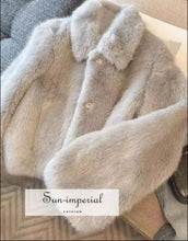 Winter Long Sleeve Light Gray Shaggy Faux Fur Coat Jacket Sun-Imperial United States