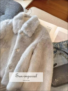 Winter Long Sleeve Light Gray Shaggy Faux Fur Coat Jacket Sun-Imperial United States