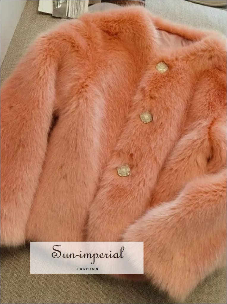 Sun-imperial - women's orange pink faux fur coat with buttons