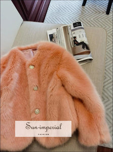Women’s Orange Pink Faux Fur Coat With Buttons Detail Sun-Imperial United States