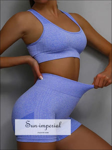 Women 2 Piece Ribbed Yoga Set with Cutout Back Sports Bra and Hip Lifting Shorts With And Sun-Imperial United States
