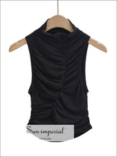 Women’s High Neck Sleeveless Cropped Ruched Tank Top Sun-Imperial United States