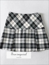 Women Black And White High Waist A-line Plaid Pleated Mini Skirt Checkered Tennis casual style, chick sexy harajuku Preppy Style Clothes,