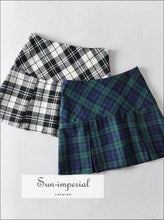 Women Black And White High Waist A-line Plaid Pleated Mini Skirt Checkered Tennis casual style, chick sexy harajuku Preppy Style Clothes,