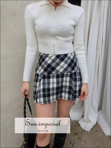 Women Black And White High Waist A-line Plaid Pleated Mini Skirt Checkered Tennis casual style, chick sexy harajuku Preppy Style Clothes,