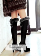 Women Black Knee Boots With Grey Fur Detail Sun-Imperial United States