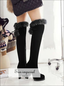 Women Black Knee Boots With Grey Fur Detail Sun-Imperial United States
