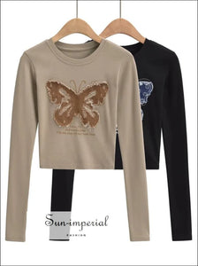 Women’s Long Sleeve Butterfly Print Top Sun-Imperial United States