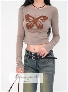 Women’s Long Sleeve Butterfly Print Top Sun-Imperial United States