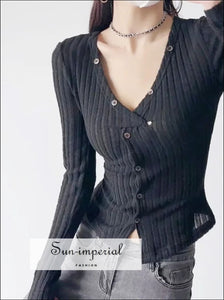 Women’s Buttoned Front Ribbed Long Sleeve Top Sun-Imperial United States