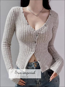 Women’s Buttoned Front Ribbed Long Sleeve Top Sun-Imperial United States