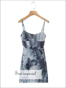 Women’s Blue Sleeveless Mini Dress With Jeans Print And Side Split Detail Denim Detail, Mesh Sun-Imperial United States