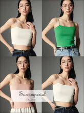 Women’s Solid Color Knitted Skinny Strap Cami Cropped Top Sun-Imperial United States