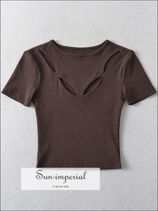 Women’s Short Sleeve Cut Out Cropped T-shirt Top Sun-Imperial United States