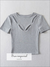 Women’s Short Sleeve Cut Out Cropped T-shirt Top Sun-Imperial United States