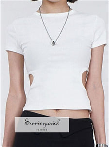 Women’s Solid Cut Out Waist Short Sleeve Cropped T-shirt Top Sun-Imperial United States