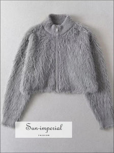 Women’s Fluffy Cropped Knitted Cardigan Sun-Imperial United States