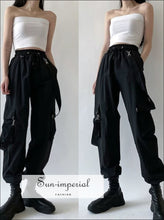 Women Black Punk Detachable Strap Cargo Pants Sun-Imperial United States