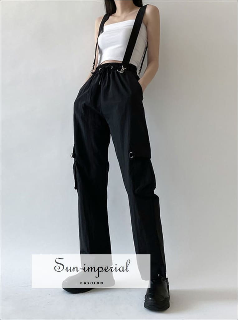 Women Black Punk Detachable Strap Cargo Pants Sun-Imperial United States