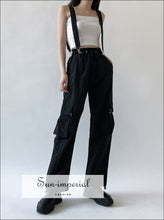 Women Black Punk Detachable Strap Cargo Pants Sun-Imperial United States