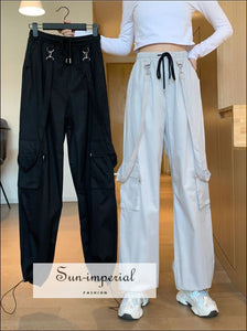 Women Black Punk Detachable Strap Cargo Pants Sun-Imperial United States