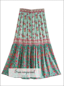 Women Floral Print Boho Color Block Maxi Skirt Sun-Imperial United States