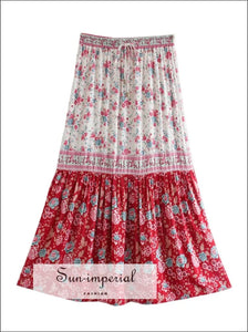 Women Floral Print Boho Color Block Maxi Skirt Sun-Imperial United States