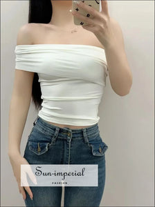 Women’s Fold Over Off Shoulder Asymmetric Top Sun-Imperial United States